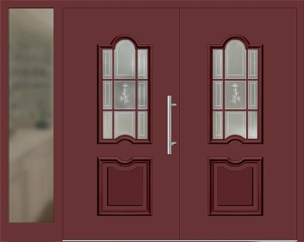 Kunststoff Haustür 301-15 braunrot zweiflügelig Seitenteil links