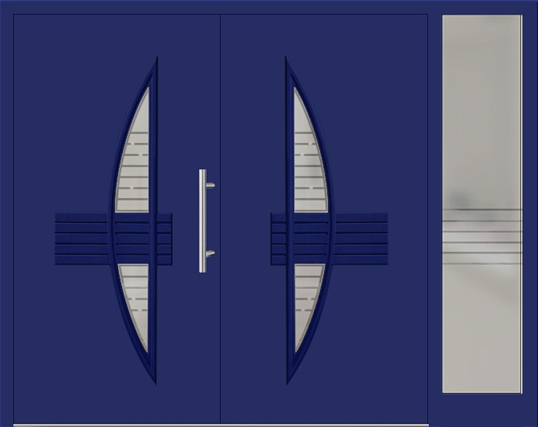 Kunststoff Haustür 50-60 ultramarinblau zweiflügelig Seitenteil rechts