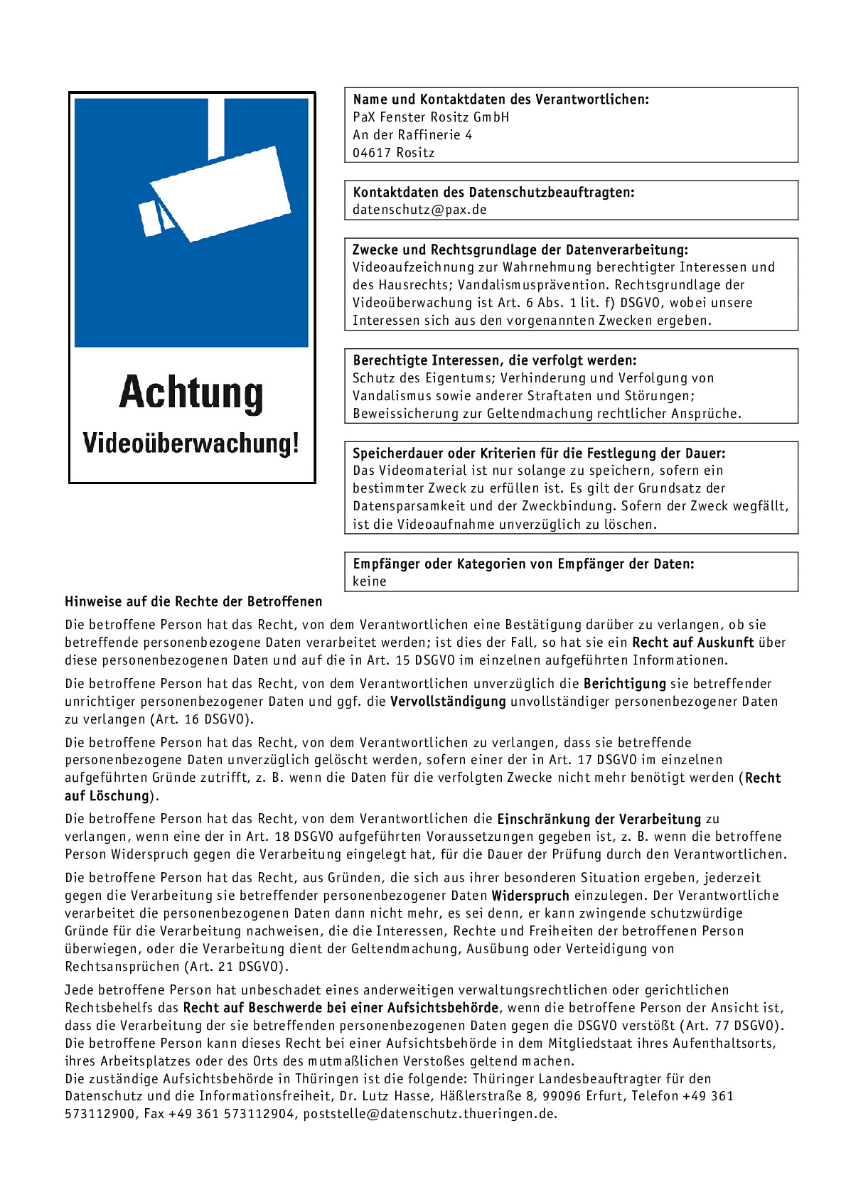 Vorschaubild von Dokument: Informationsblatt Videouberwachung Rositz