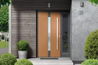 Moderner Hauseingang, Haustür, Architektur, Tür, Holzhaustür, Hauseingang mit PaXentrée Holz Aktions-Haustür 2022. Bild kann nur in Verbindung mit PaX zur Fachpartner-Werbung genutzt werden!