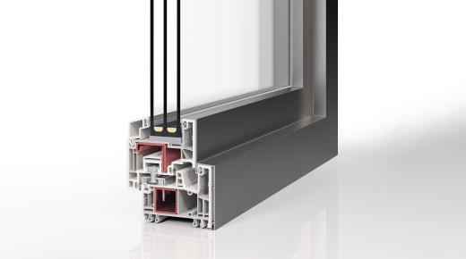 Profilquerschnitt Kunststoff-Fenster PaXabsolut 4 Alublend flächenversetzt