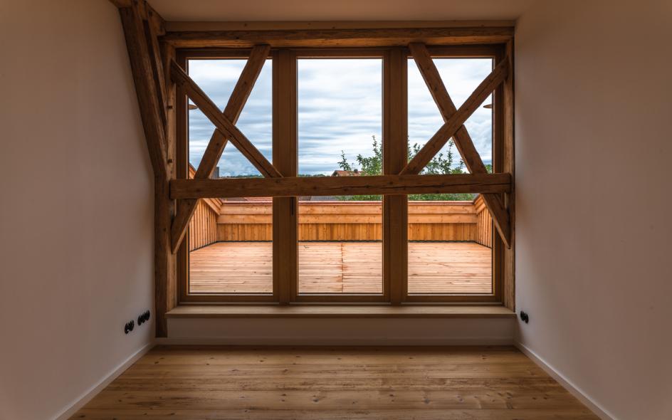 PaXretro68 bei Sanierung eines historischen Einfirsthofes in Antdorf  Innenansicht Obergeschoss